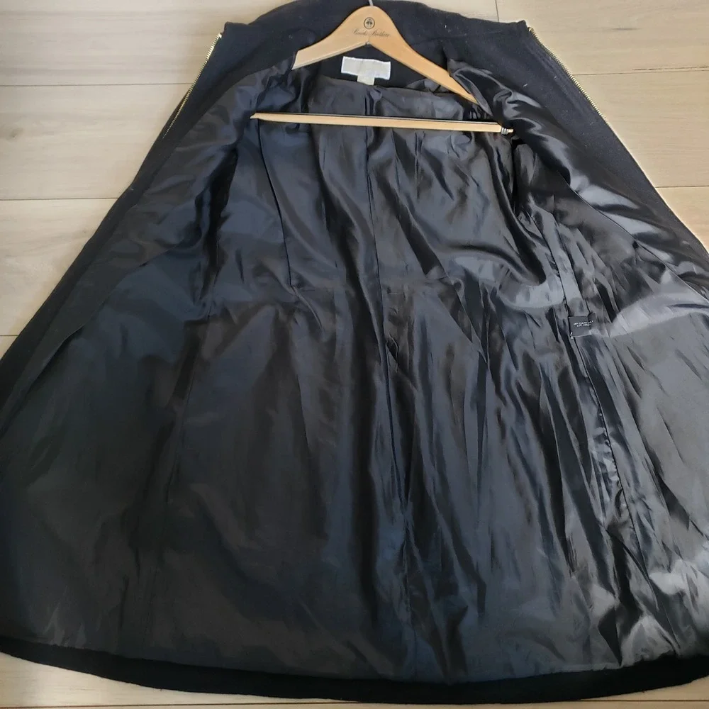 Michael Kors Coat Womens XS Black Wool Gold Zip Trench Jacket‎ Formal Topcoat